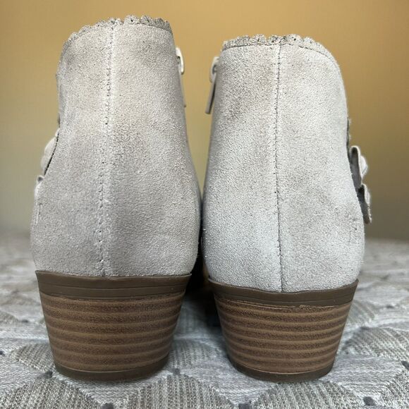 Jack Rogers Kali Taupe Tan Suede Ankle Boot Booties Bow Side Zip Women’s 7.5 - 8 - Picture 11 of 16